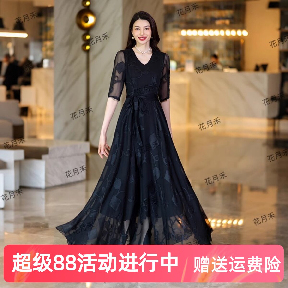 2025年春秋冬黑色连衣裙收腰显瘦长裙妈妈款短款小个子款沙滩裙子