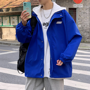 8802秋款假两件克莱因蓝夹克男女港风宽松百搭款310B-2 P75图片