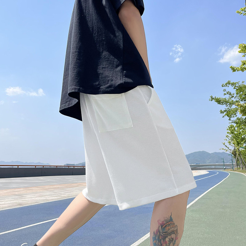 港风2024夏款新款短裤男女华夫格卫裤宽松运动裤五分裤310B-2P35,男装休闲裤,电商A113-2