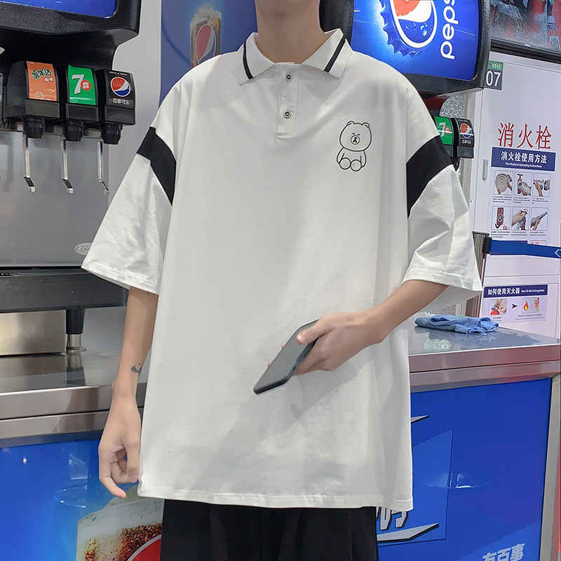 2024新款小熊印花T恤男女港风白塔款T10P38,男装T恤,电商A113-2