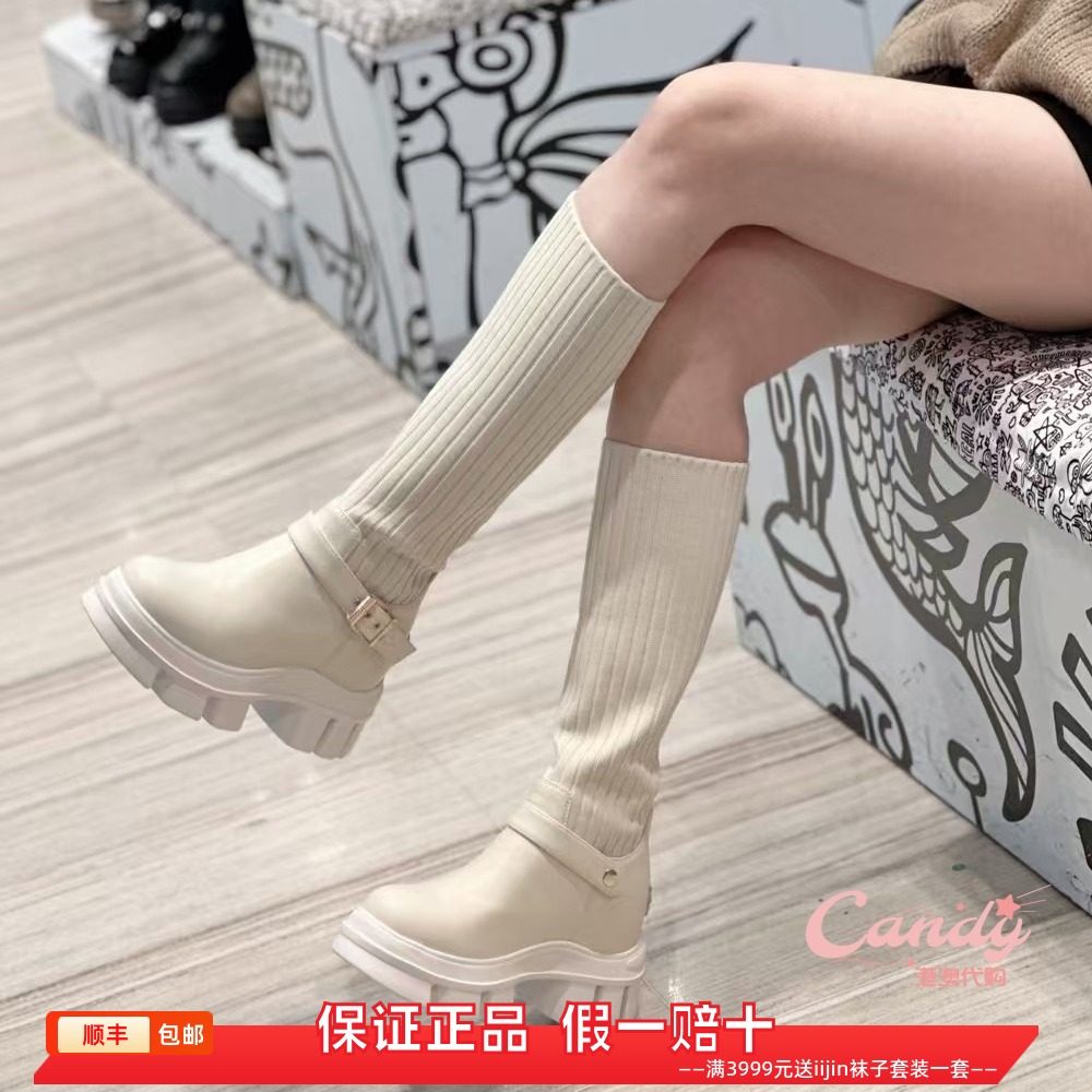 香港代购iijin艾今正品超轻内增高10.5cm厚底长筒针织弹力袜靴女