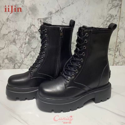 iijin正品真皮马丁靴女机车短靴
