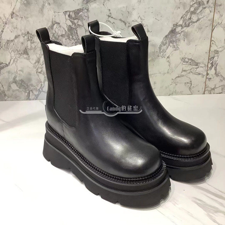 香港代购正品iijin艾今2022真皮内增高10cm厚底切尔西短靴马丁靴
