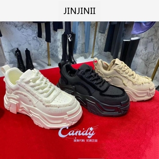 JINJINII真珍意2023毛边厚底5.5CM运动休闲鞋 老爹鞋 正品 香港代购