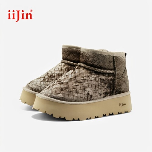 iijin艾今26编织内增高8cm雪地靴