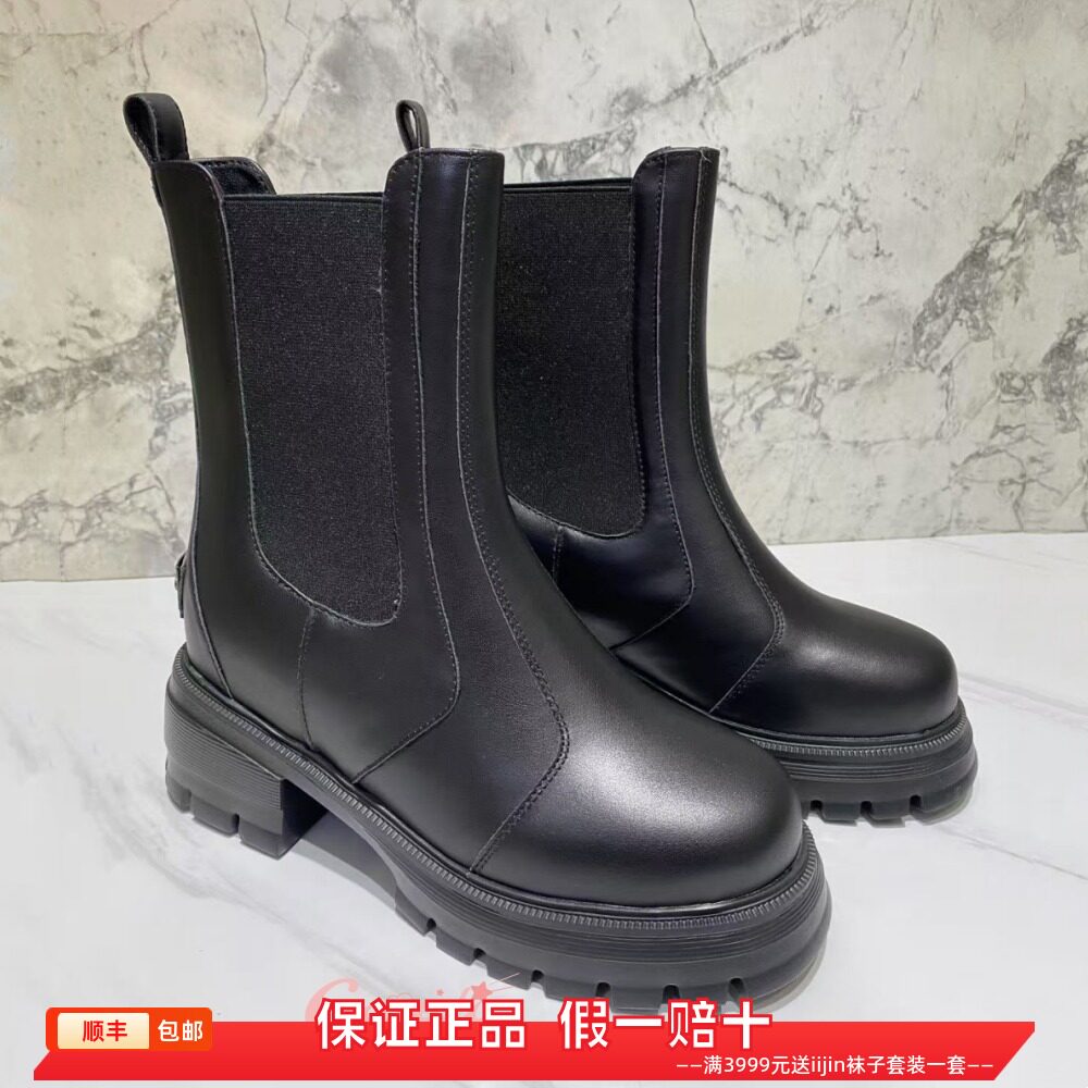 香港代购iijin艾今正品新款真皮内增高9cm厚底中筒切尔西靴短靴女
