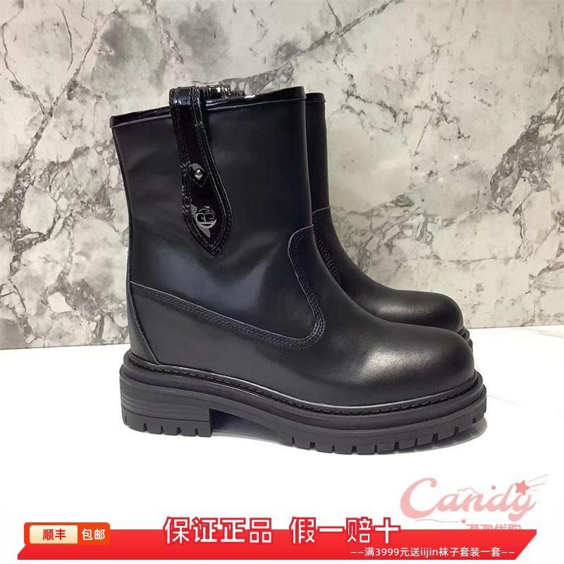 香港代购iijin艾今正品2024新品真皮内增高9cm厚底套脚短筒马丁靴