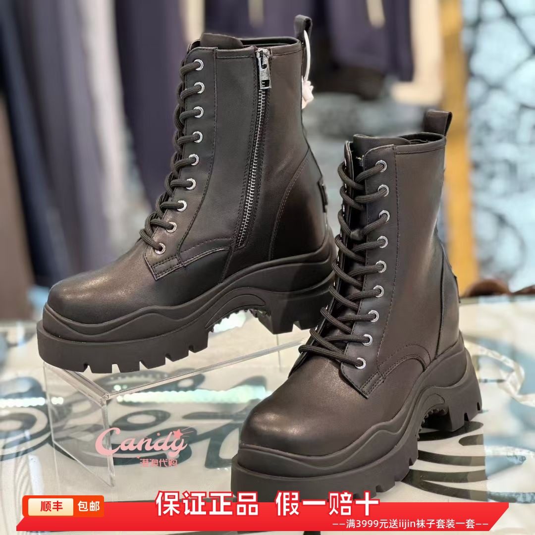 香港代购iijin艾今正品新款潮酷真皮内增高9cm厚底短筒马丁靴女靴