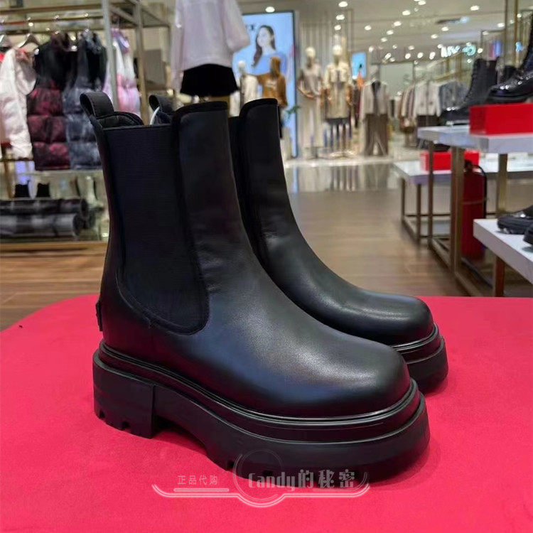 香港代购正品iijin艾今2022真皮内增高9cm厚底短筒切尔西靴马丁靴