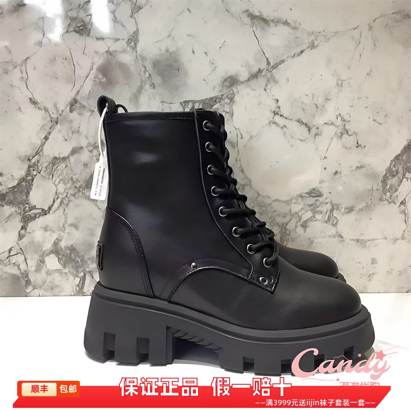 香港代购iijin艾今正品超轻真皮内增高9cm厚底休闲马丁靴女短筒靴