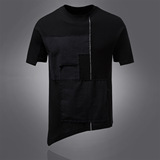 暗黑港风外贸拼布棉宽松落肩袖大码男圆领短袖T恤1812-YT532-P55，男装T恤，星座1812