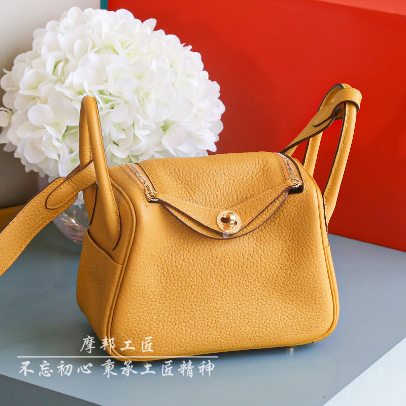 摩邦工匠手工定制女包mini琳迪包迷你医生包tc皮荔枝纹真皮琥珀黄