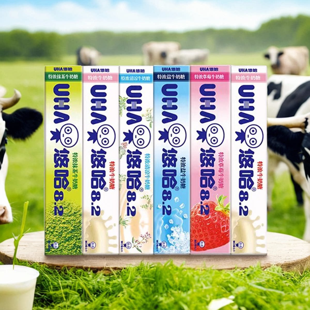 uha悠哈特浓牛奶糖果汁抹茶糖果软糖长条装儿童小零食送女友礼物