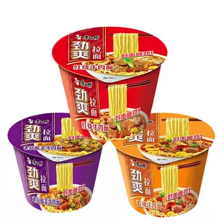 康师傅劲爽桶装宵速食解饿红烧香辣酸菜牛肉面桶装方便面
