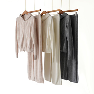 商场同款25秋新品羊绒羊毛百搭休闲连帽长袖开衫外套长裤套装Lp系