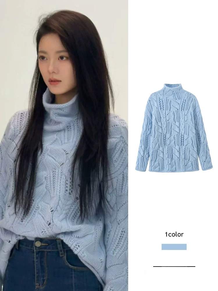 明星同款羊绒绞花高领毛衣
