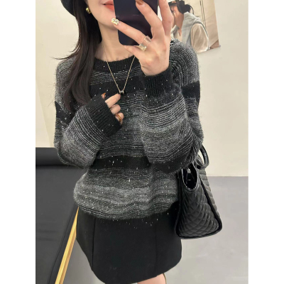 设计感亮片条纹毛衣高级感针织衫