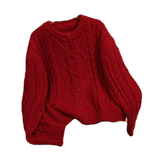 过年红色新年复古麻花开衫毛衣女外套秋冬2023新款韩版针织衫上衣