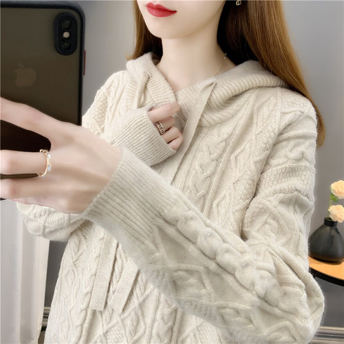 加厚红色连帽毛衣新年喜庆针织衫