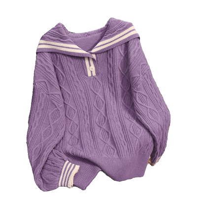 宽松海军领针织衫女洋气中长毛衣