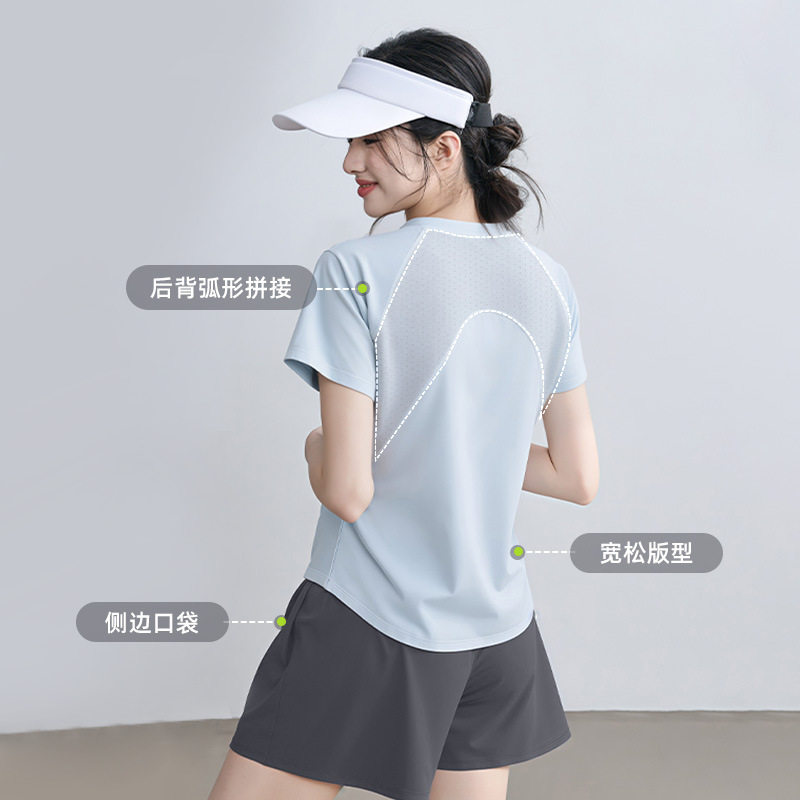 瑜伽服女2025夏季新款运动T恤宽松透气大码上衣跑步套装健身短袖图片