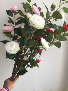 仿真山茶花假花假杜鹃花居家摆放干花塑料花假花饰品假花白色粉色