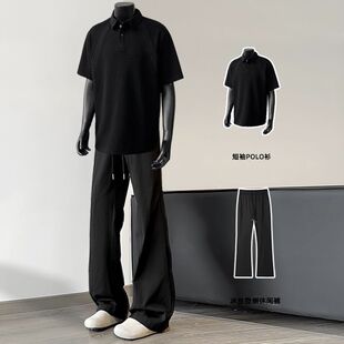 男装 T恤潮牌宽松休闲纯色恤半袖 青年polo衫 短袖 夏季 搭配一套男士