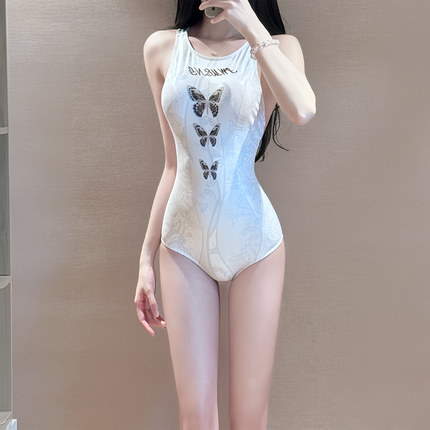 流光蝴蝶简约竞速连体游泳衣女性感小胸运动露背游泳馆专用高级感
