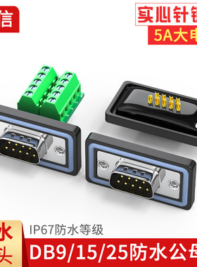 防水DB9串口免焊插头DB15对接头DB25插头9九针232公头母头连接器