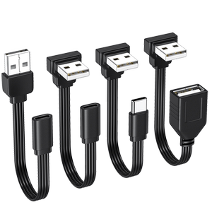 柔软USB延长线90度USB公对母转接线USB转TYPE-C弯头线扁平线车机互联Carplay手机快充数据线适用华为苹果