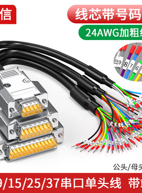 DB9单头线9针串口线DB15公头端子线DB37 DB25公对母连接线24AWG铜