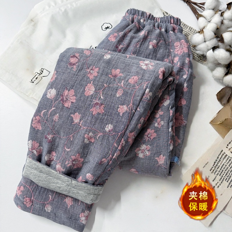 民族风撞色印花棉裤夹棉保暖女裤