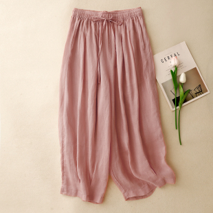 捡漏品牌折扣甜酷炸街气质柔软亚麻休闲九分裤 子 脚收褶显瘦哈伦裤