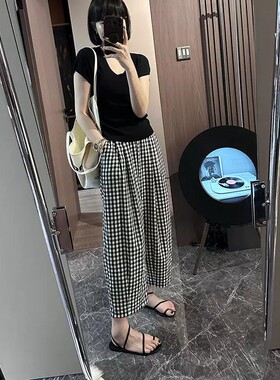 英伦风气质黑格子休闲裤不过时女