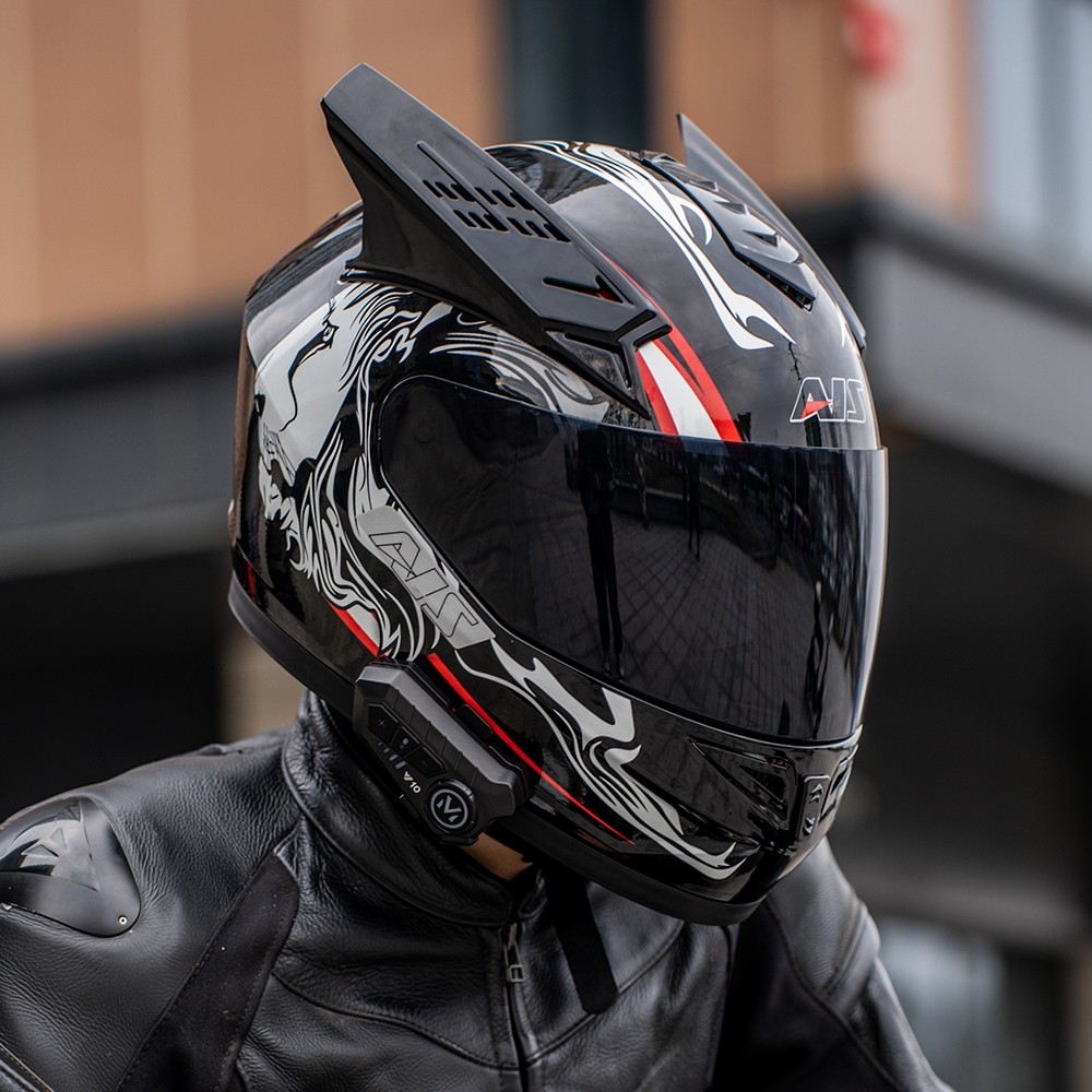 艾狮男女电动摩托车头盔全盔个性四季冬季蓝牙机车安全帽防晒头灰