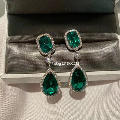 香港专柜 英国carat london 人造祖母绿耳环 优雅晚宴订婚结婚