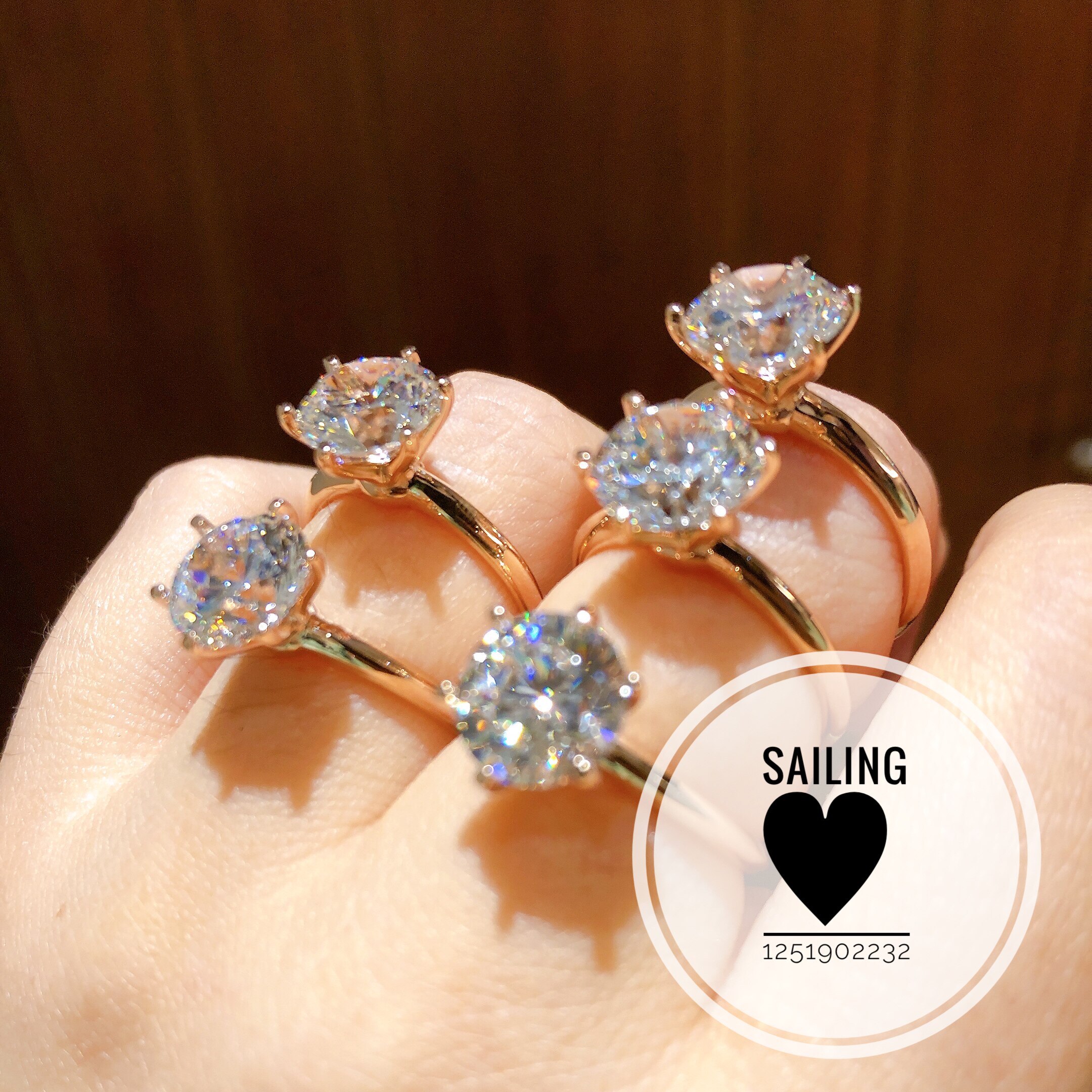 现货高端定制 3克拉 HI色 VVS 完 美切工人造钻石10K玫瑰金戒指