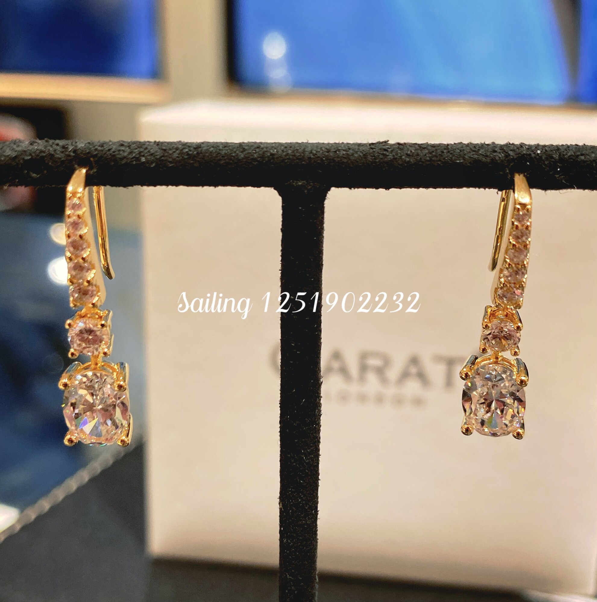 香港专柜代购 英国carat london 新款 椭圆人工钻 金色耳环 欧美