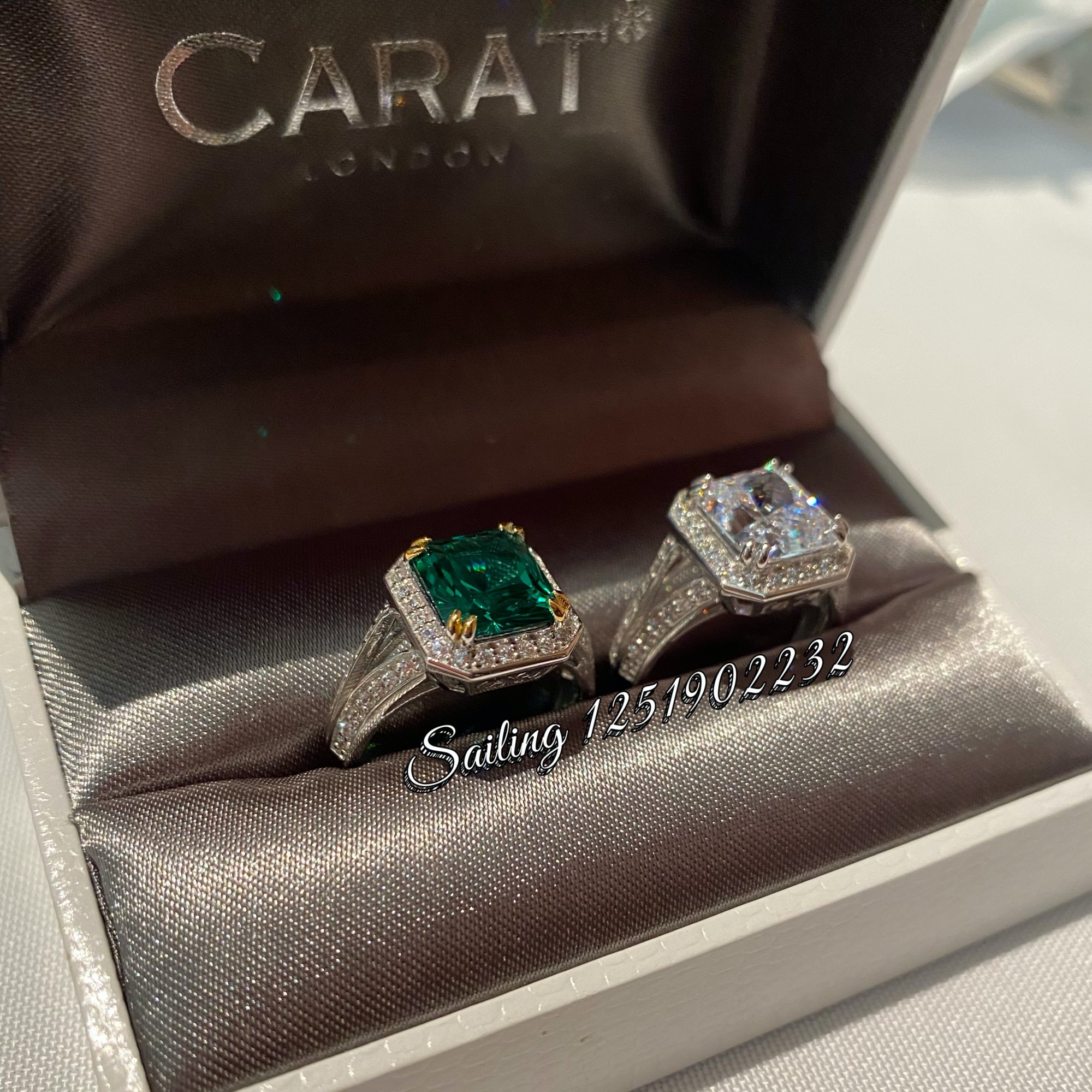 现货 香港专柜 英国carat london 人造钻石 祖母绿宝石戒指 3克拉