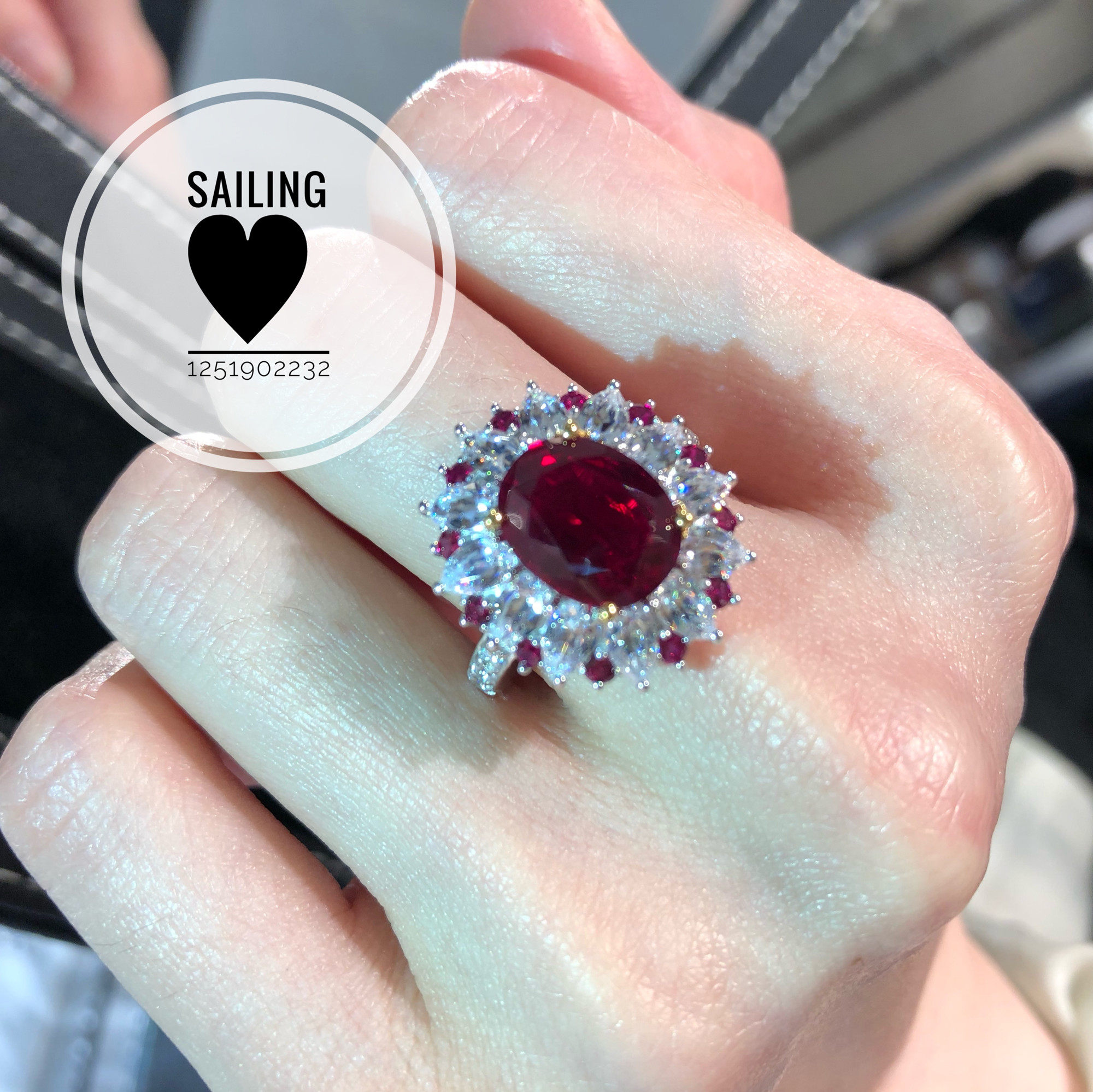 现货 香港专柜代购 英国carat london 人造钻石4克拉红宝石戒指