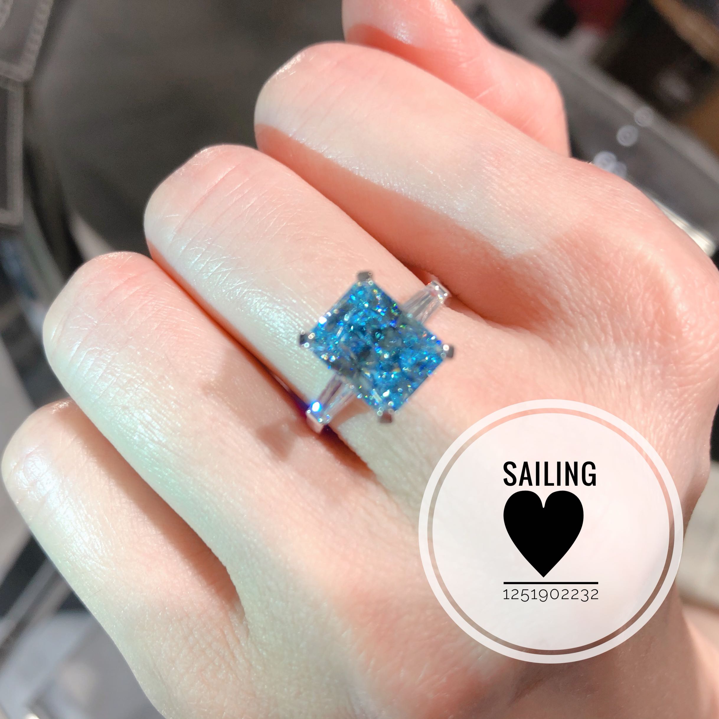 现货香港专柜代购英国CARATLONDON4克拉人造蓝钻石指环饰品戒指