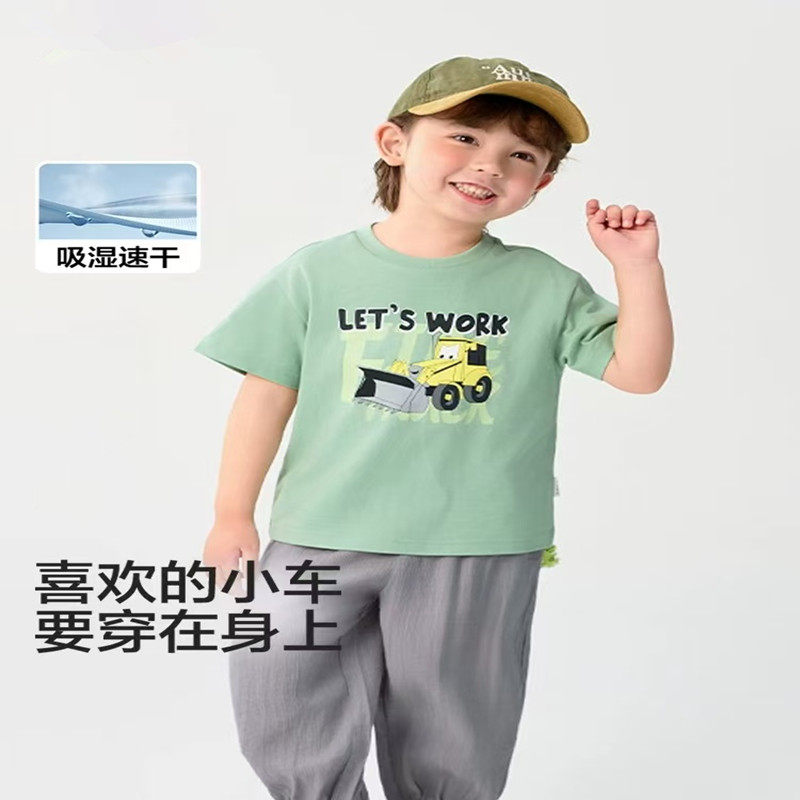 品牌鹿小糖童装男童短袖t恤儿童速干衣宝宝2026新款夏装纯棉上衣