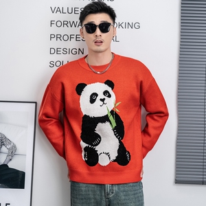 2026新款红色毛衣男秋冬季加厚美式高街宽松提花针织衫-6601-P125图片