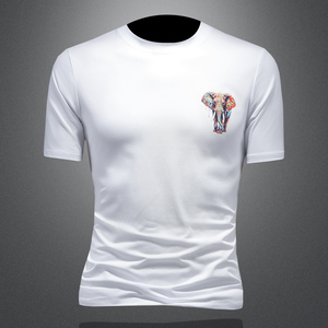 2024夏季新款短袖T恤男修身精神小伙印花烫钻丝光棉体恤2608P65图片