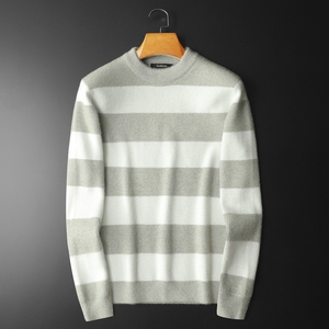 2024冬季新款水貂绒长袖毛衣男士圆领条纹针织衫男qt702-4026-P90,男装针织衫/毛衣,钱塘702
