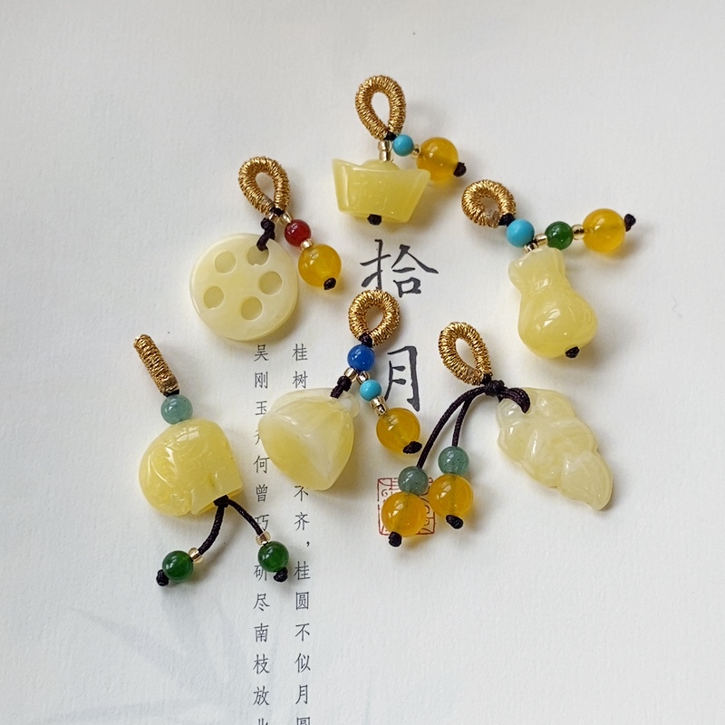 正二代蜜蜡小提溜手链小吊坠手串diy配饰手作配件 莲蓬钱袋子