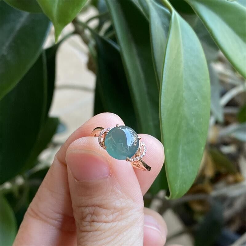 新款仿玉髓蓝水戒指冰种天空蓝戒面镀S925银镶嵌玉髓戒指百搭