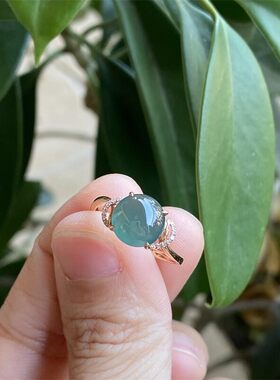 新款仿玉髓蓝水戒指冰种天空蓝戒面镀S925银镶嵌玉髓戒指百搭
