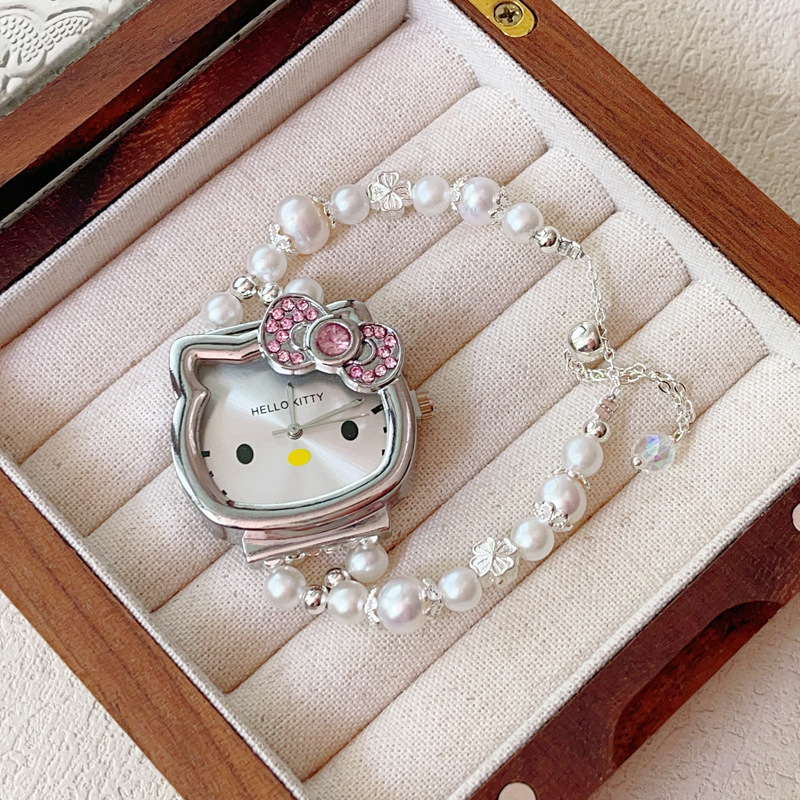 kitty猫咪KT 手表镶钻蝴蝶结 珍珠 黑曜石 粉晶可爱卡通女孩手表