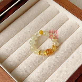 金霸大综合招财天然黄塔晶金虎眼戒指简约轻奢虎眼石茶晶手串